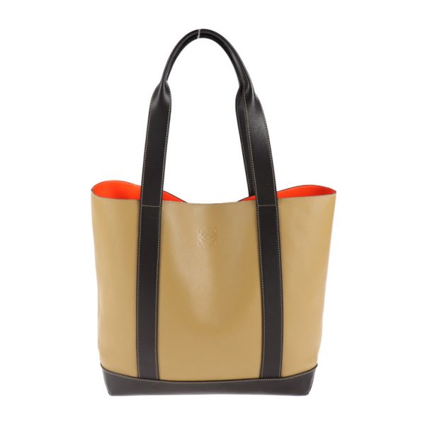 2005083007095 1 Loewe Oro Leather Tote Bag Beige Brown Orange