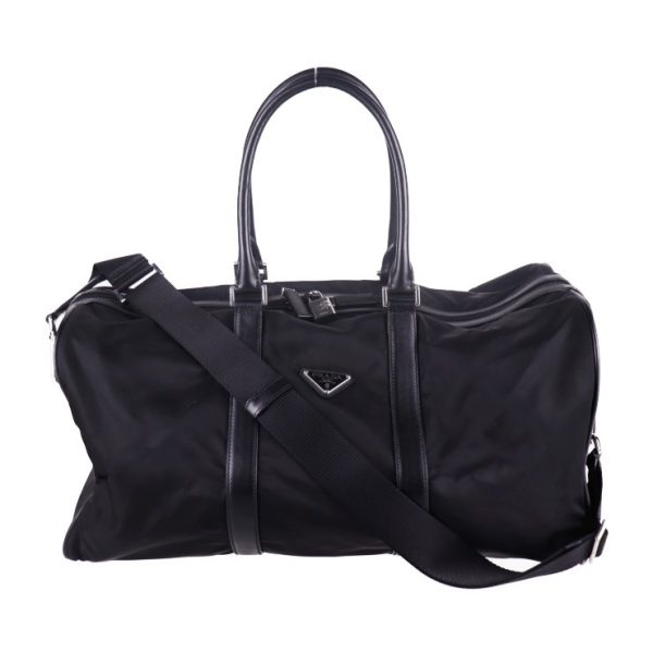 2006063008110 1 Prada Nylon Leather Boston Bag Black