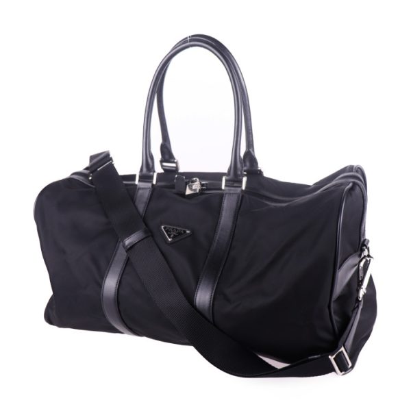 2006063008110 2 Prada Nylon Leather Boston Bag Black