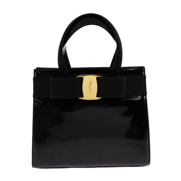 2008031001013 1 Salvatore Ferragamo Vara Enamel Handbag Black