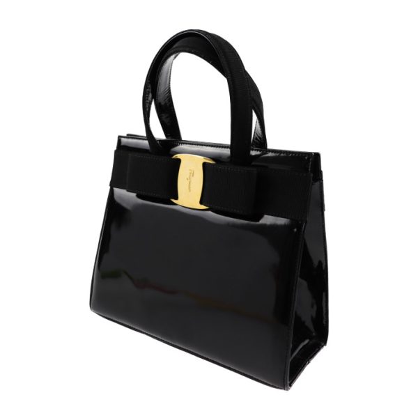 2008031001013 2 Salvatore Ferragamo Vara Enamel Handbag Black