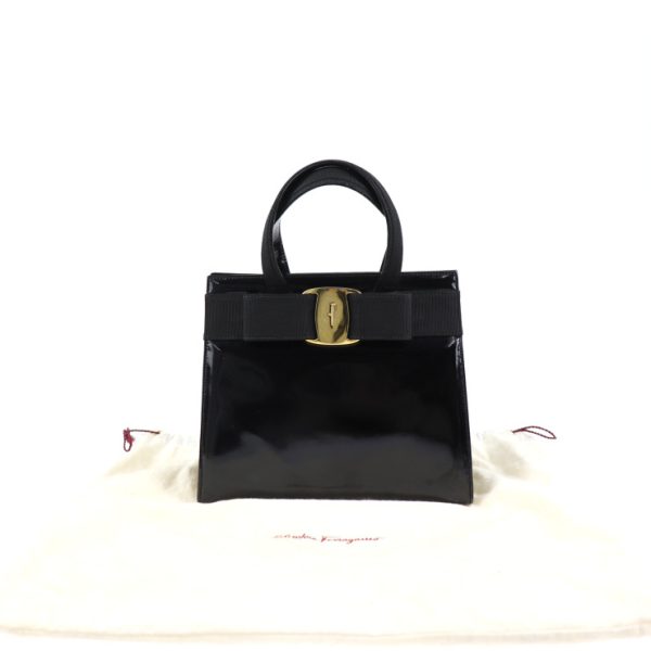 2008031001013 9 Salvatore Ferragamo Vara Enamel Handbag Black