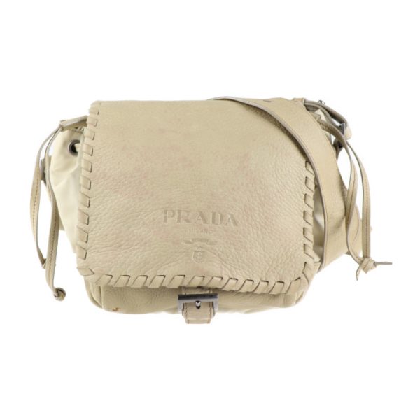 2008093002171 1 Prada Leather Nylon Shoulder Bag Beige