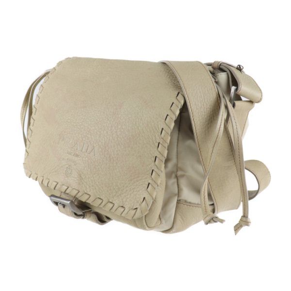 2008093002171 2 Prada Leather Nylon Shoulder Bag Beige