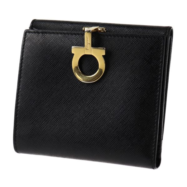 2010073001159 2 Salvatore Ferragamo Gancini Leather Bifold Wallet Black