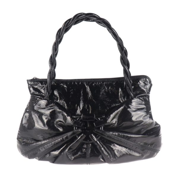 2010103004176 1 Salvatore Ferragamo Gancini Patent Leather Handbag Black