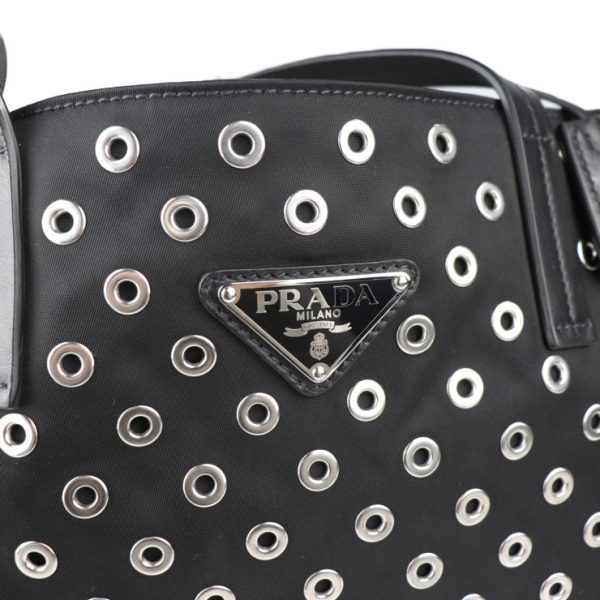 2010123007232 7 Prada Nylon Leather Tote Bag Black