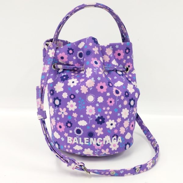 2010211252000065 1 Balenciaga Drawstring Bucket Bag Leather Flower