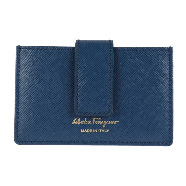 2011093001240 1 Salvatore Ferragamo Gancini Leather Card Case Blue