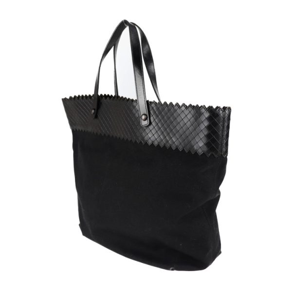 2011113002142 2 Bottega Veneta Intreccio Mirage Tote Bag Canvas Leather Black