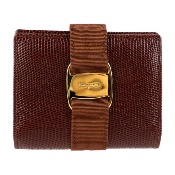 2012053002109 1 Salvatore Ferragamo Vala Lizard Calf Pass Case Brown