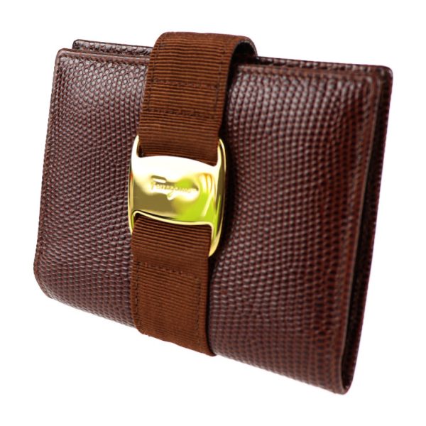 2012053002109 2 Salvatore Ferragamo Vala Lizard Calf Pass Case Brown