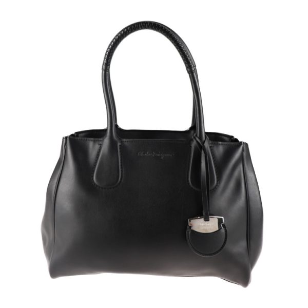 2012083007159 1 Salvatore Ferragamo Nolita Leather Tote Bag Black