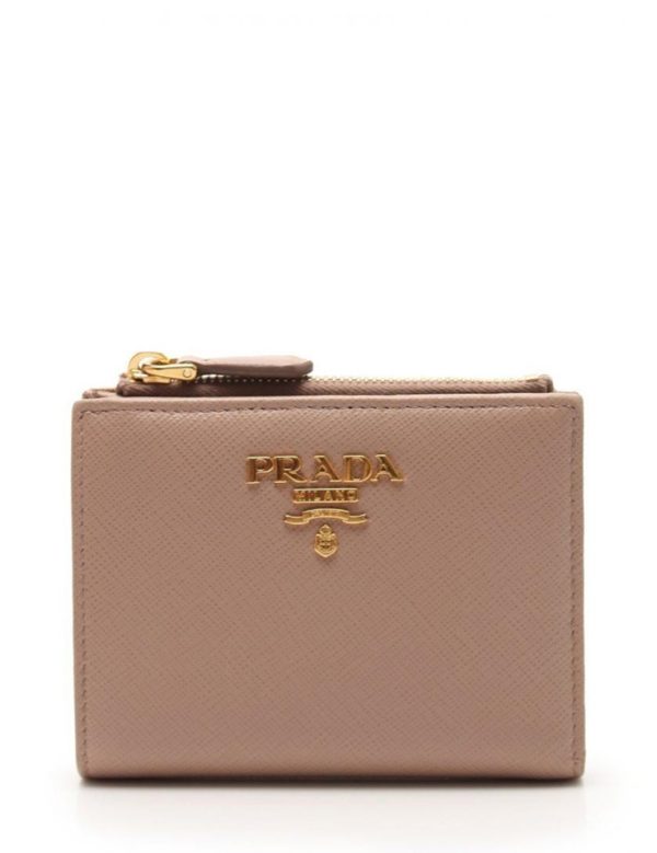 2014013002066 1 Prada Saffiano Leather Bifold Wallet Beige