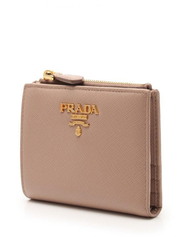 2014013002066 2 Prada Saffiano Leather Bifold Wallet Beige