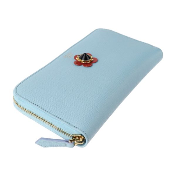 2014073002183 4 Fendi Long Wallet Leather Light Blue Flower Motif