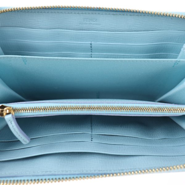 2014073002183 6 Fendi Long Wallet Leather Light Blue Flower Motif