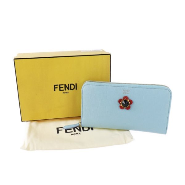 2014073002183 8 Fendi Long Wallet Leather Light Blue Flower Motif