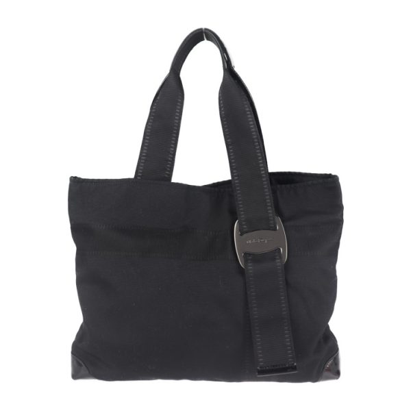 2014103007231 1 Salvatore Ferragamo Vara Canvas Enamel Tote Bag Black