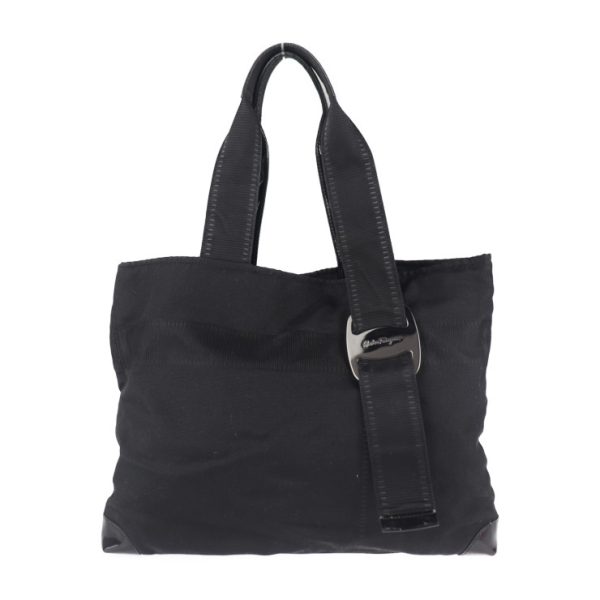 2014103007231 3 Salvatore Ferragamo Vara Canvas Enamel Tote Bag Black