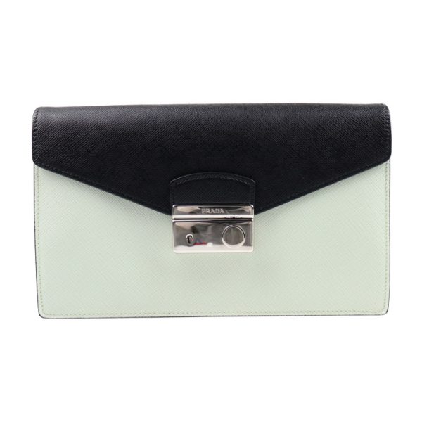 2015043007273 1 Prada Saffiano Leather Clutch Bag Black Green