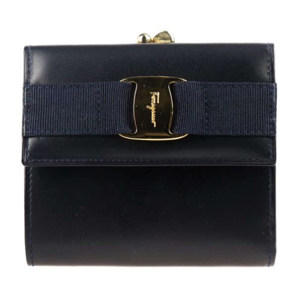 2016123002338 1 Salvatore Ferragamo Vara Leather Bifold Wallet Navy