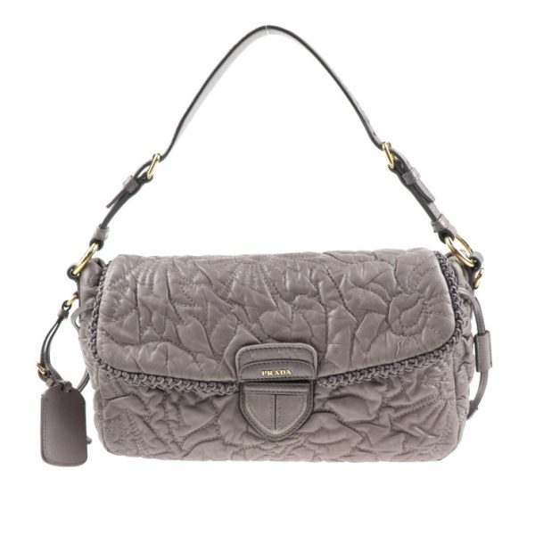 2018023002172 1 Prada Floral Stitch Leather Handbag Light Gray Purple