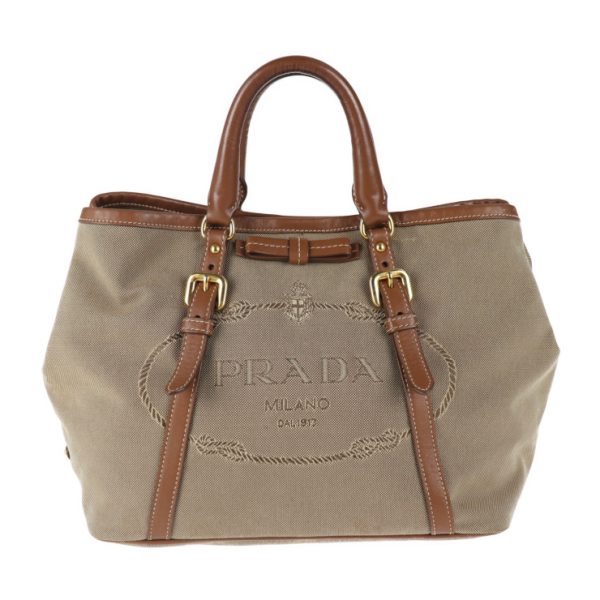 2018083002210 1 Prada Canvas Logo Jacquard Tote Bag Brown