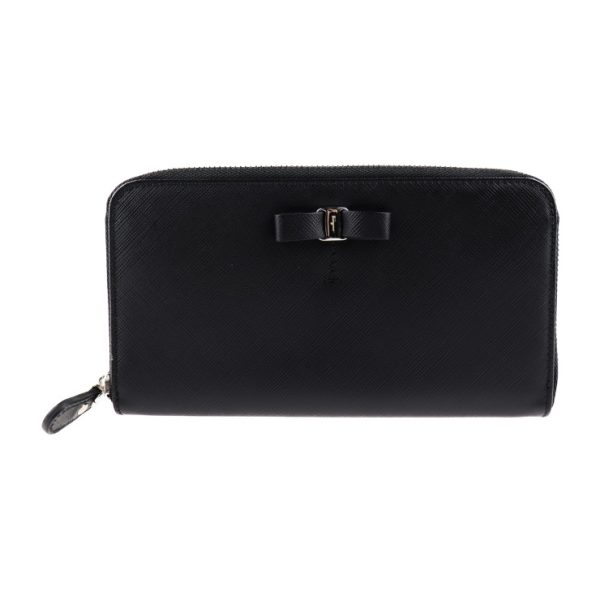 2019053002149 1 Salvatore Ferragamo Vara Calf Leather Long Wallet Black