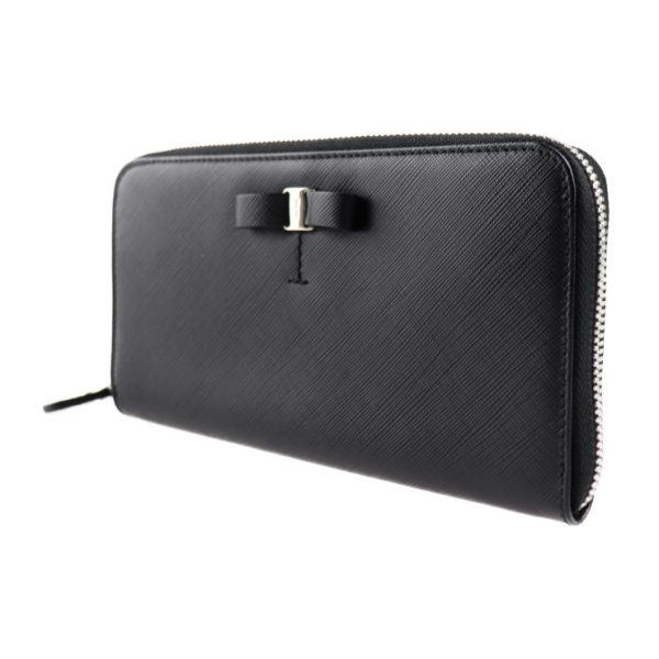 2019053002149 2 Salvatore Ferragamo Vara Calf Leather Long Wallet Black