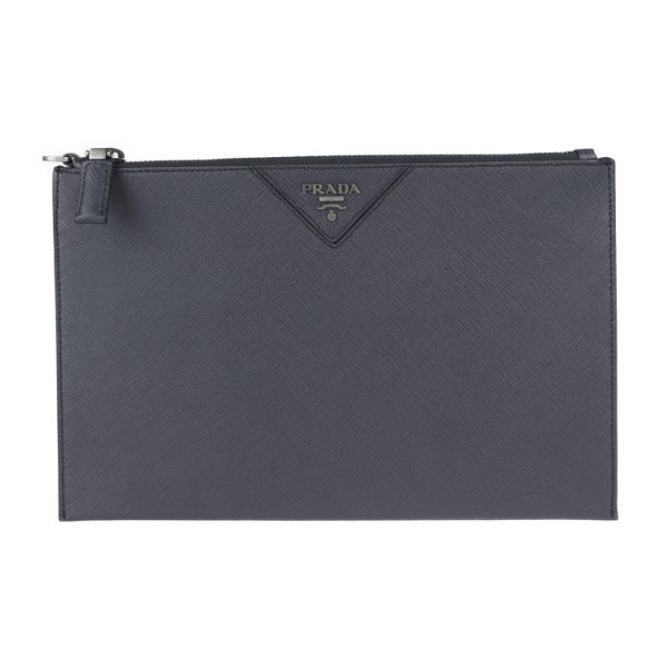 2019113007421 1 Prada Leather Clutch Bag Navy