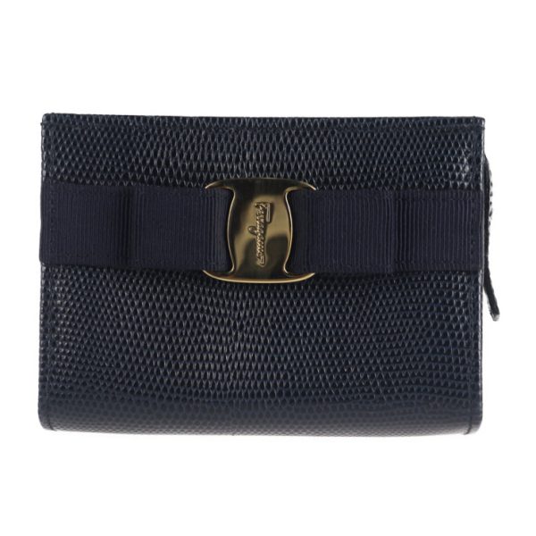 2021103002331 1 Salvatore Ferragamo Vara Lizard Embossed Leather Pouch Dark Navy