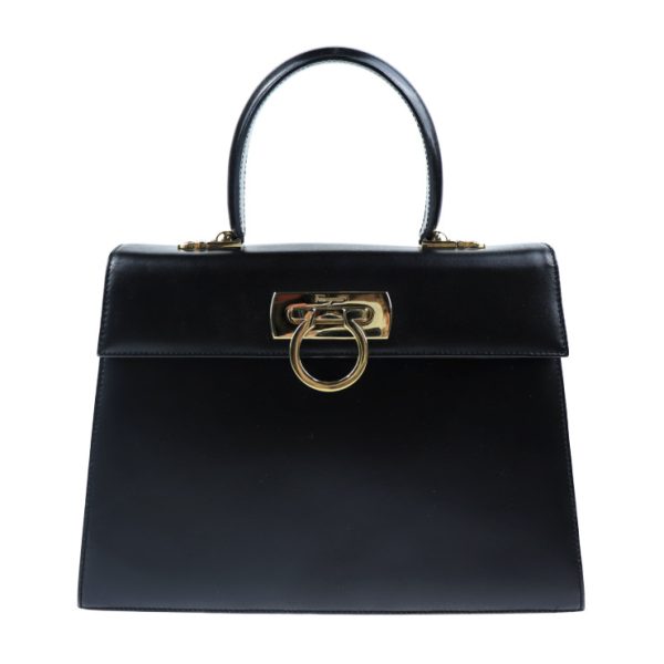 2022013007190 1 Salvatore Ferragamo Gancini Leather Handbag Black