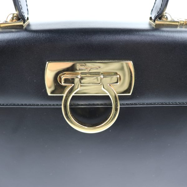 2022013007190 7 Salvatore Ferragamo Gancini Leather Handbag Black