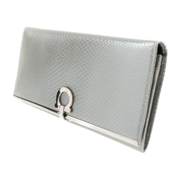 2024033002162 2 Salvatore Ferragamo Gancini Leather Bifold Wallet Silver