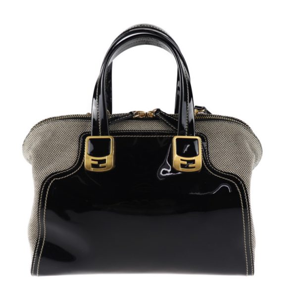 2024063007367 3 Fendi Chameleon Canvas Patent Leather Handbag Black