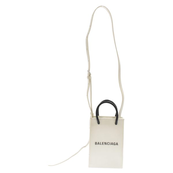 2024d220001 4 Balenciaga Shopping Phone Holder Shoulder Bag Leather White