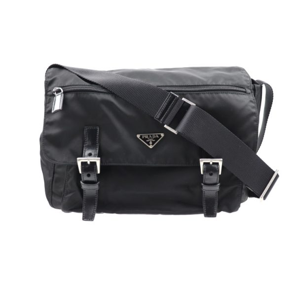 2025043008342 1 Prada Nylon Leather Messenger Bag Black