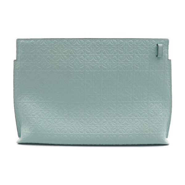 2026113007565 3 Loewe T Pouch Repeat Anagram Patent Leather Clutch Bag Mint Blue