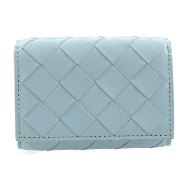 2027053007321 1 Bottega Veneta Intrecciato Tri Fold Wallet Leather Light Blue