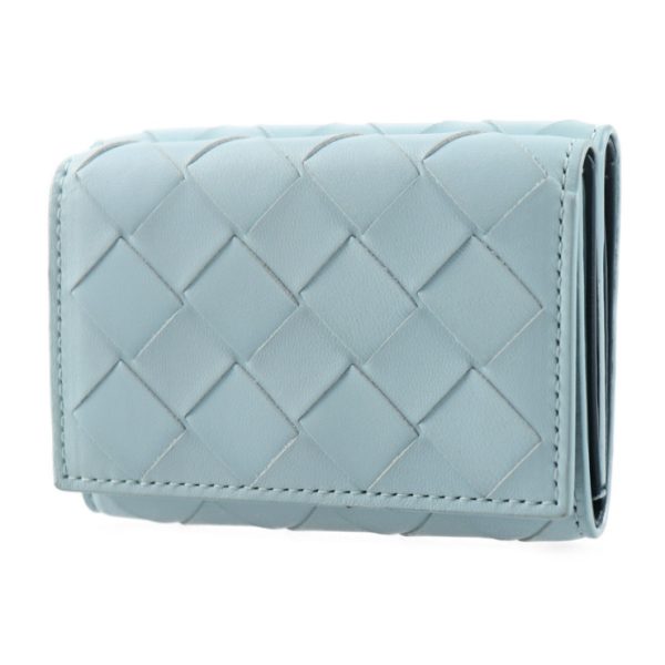 2027053007321 2 Bottega Veneta Intrecciato Tri Fold Wallet Leather Light Blue