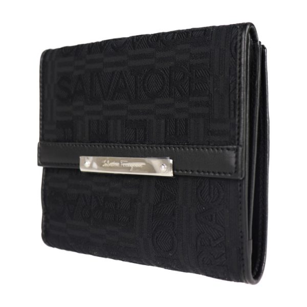 2027103002439 2 Salvatore Ferragamo Canvas Leather Bifold Wallet Black