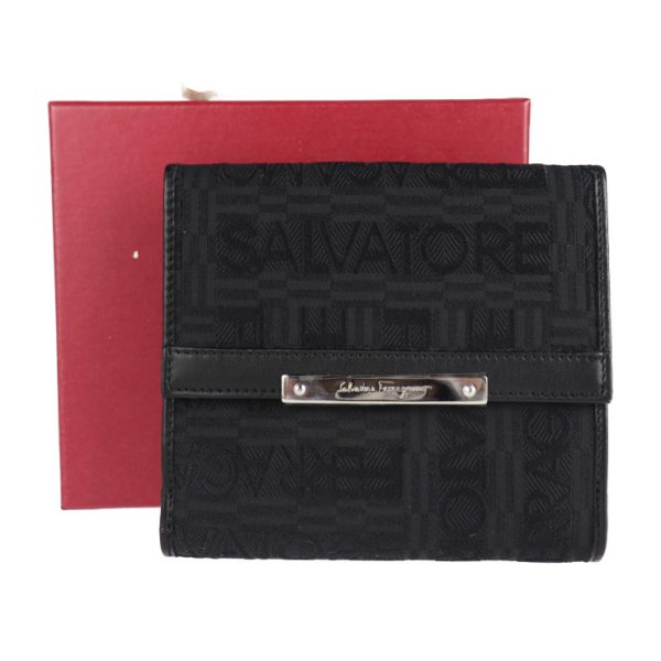 2027103002439 9 Salvatore Ferragamo Canvas Leather Bifold Wallet Black