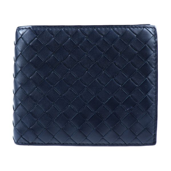 2028013002256 2 Bottega Veneta Intrecciato Bifold Wallet Leather Navy