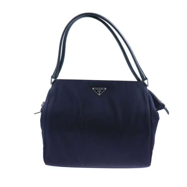 2029013007287 1 Prada Nylon Leather Handbag Navy Black