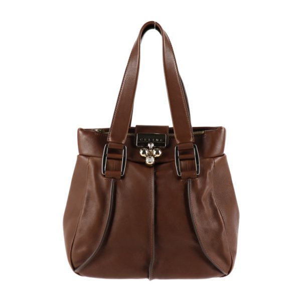 2029073007010 1 Celine Leather Handbag Brown Gold Hardware