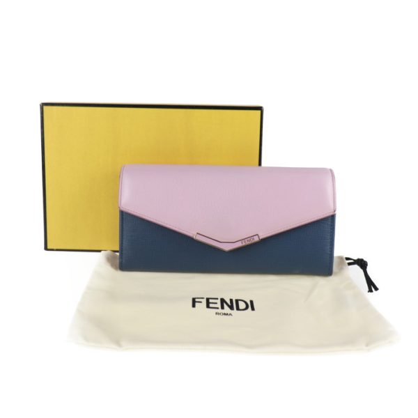 2029073007027 8 Fendi Long Wallet Leather Pink Navy Bicolor