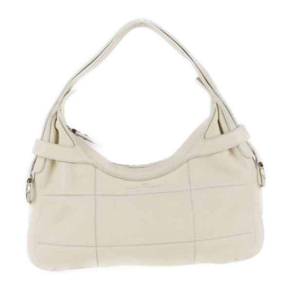 2030103001535 1 Salvatore Ferragamo Gancini Leather Handbag White