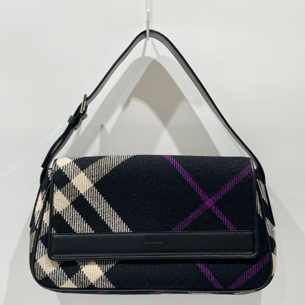 20453720 2 Burberry Logo Check Tweed One Shoulder Bag Black