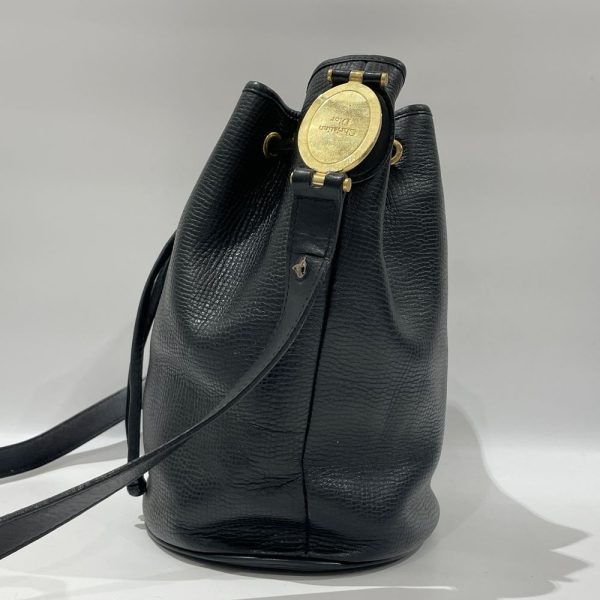 20454937 3 Christian Dior Logo Plate Drawstring Crossbody Shoulder Bag Black